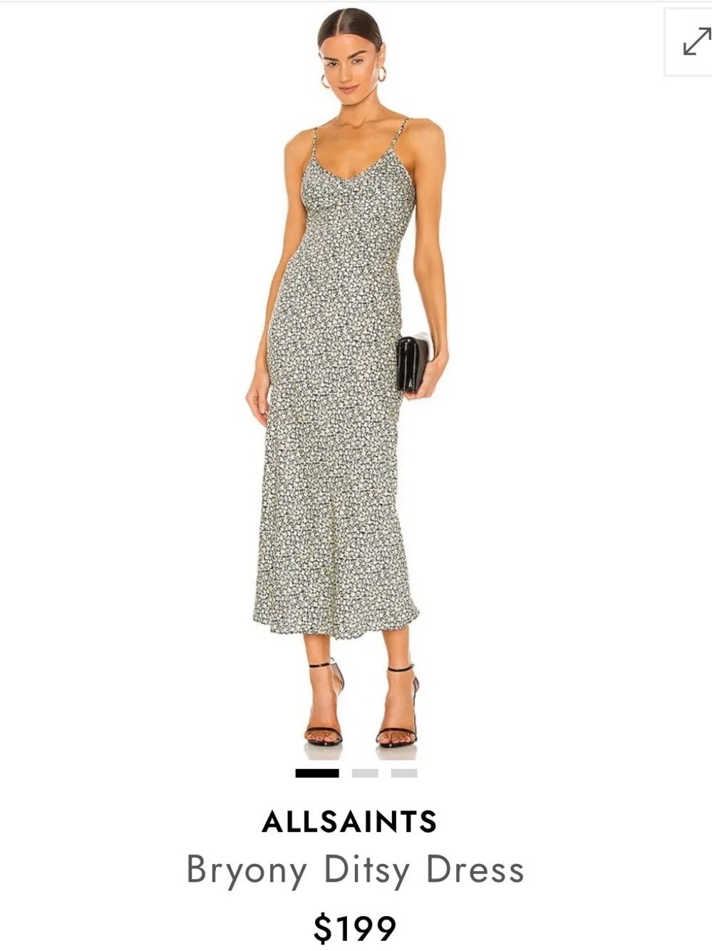 All Saints Bryony Ditsy Midi Dress in Black and White